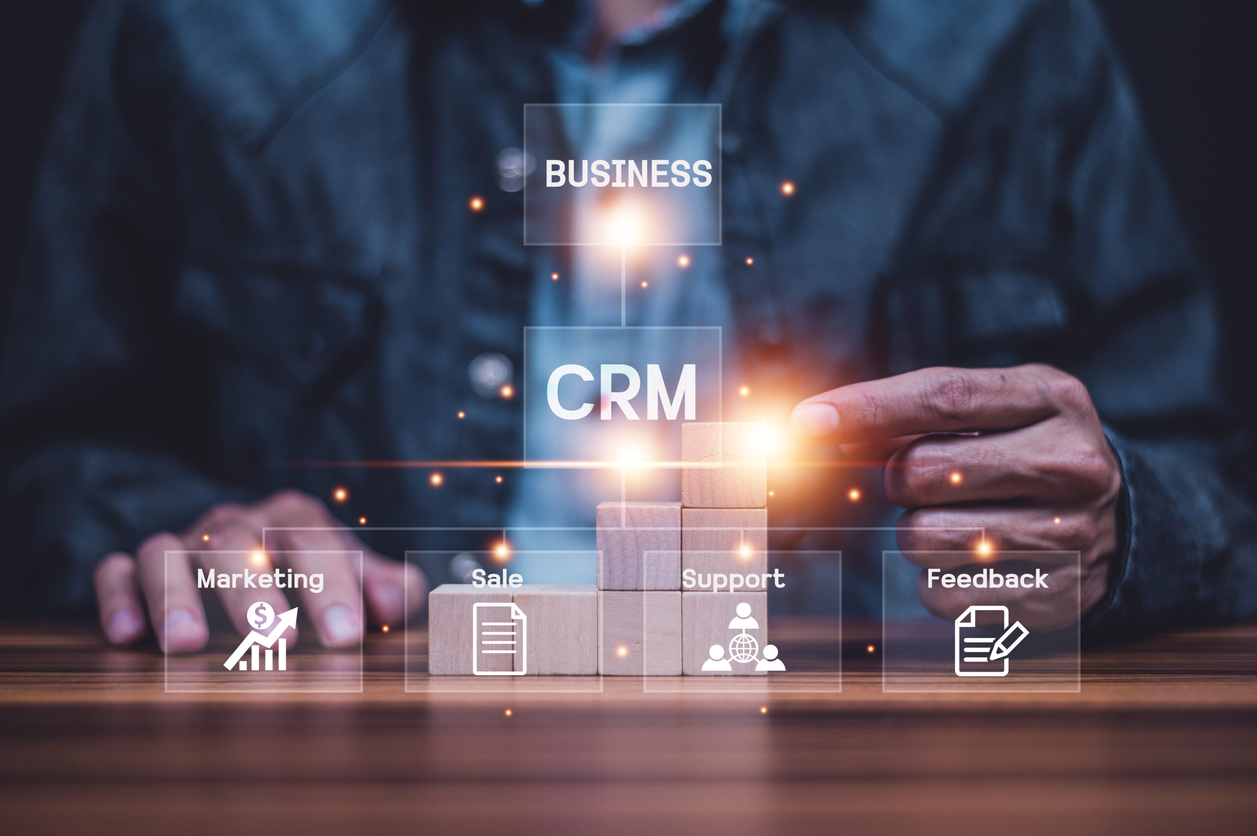 CRM Customer Relationship Management concept, Businessman using CRM software for business marketing, Customer management.