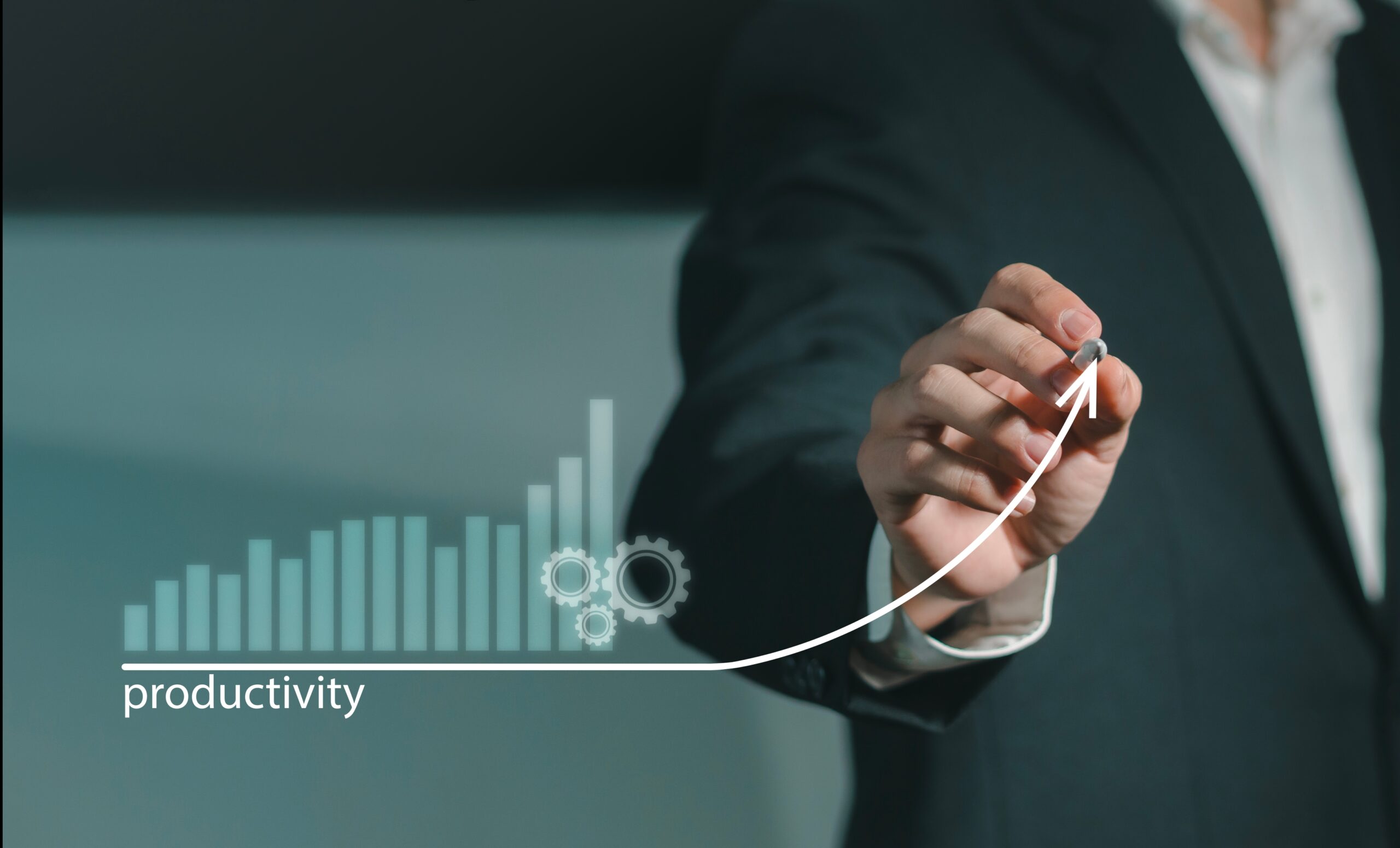 Businessman,With,Productivity,Icons,For,Efficient,And,Effective,Industrial,Management.